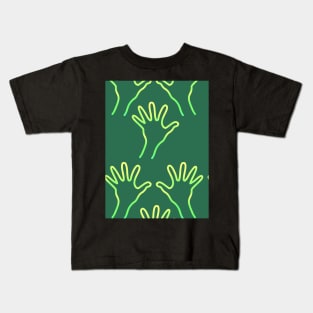 Cave Hands Anew Yellow-Green on Green 5748 Kids T-Shirt